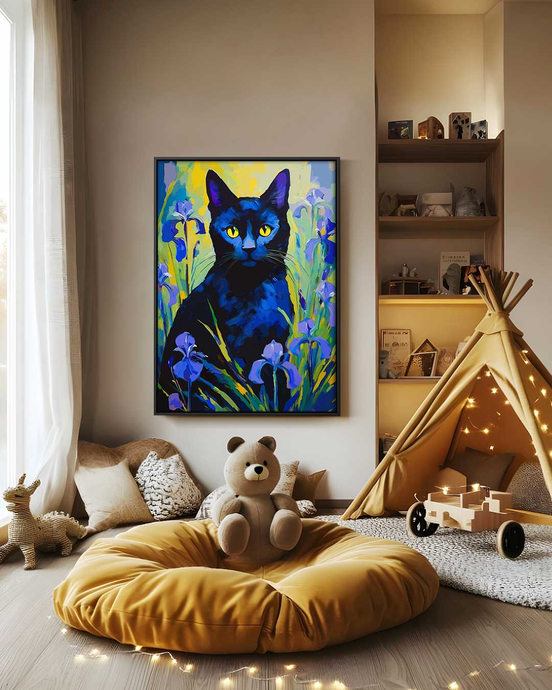 Mystical Cat in Flower Garden Artwork