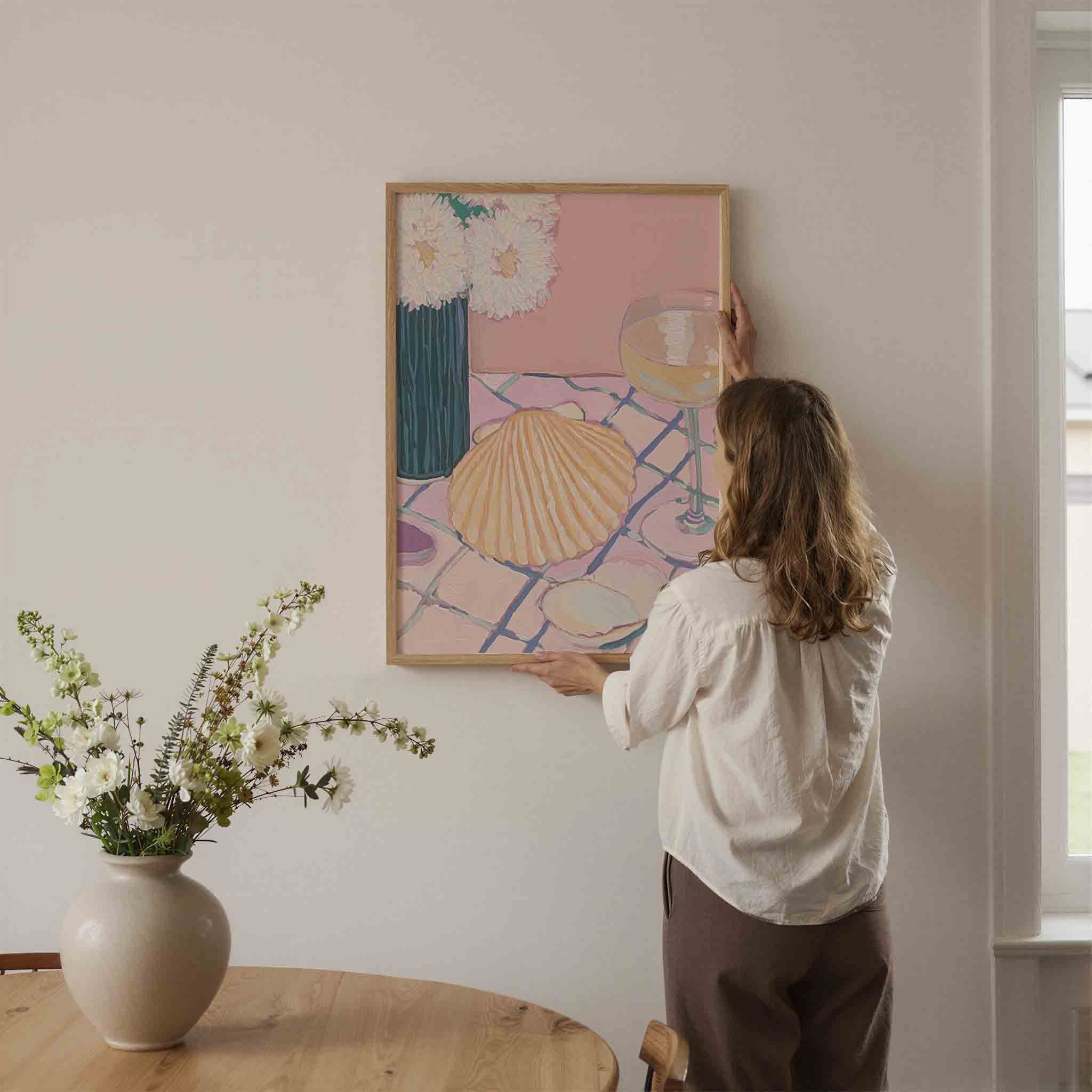 Schelp en bloemen Poster