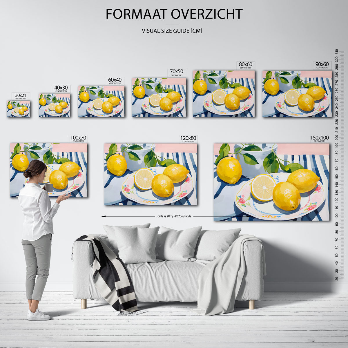 Citroenen op gestreepte tafel Poster