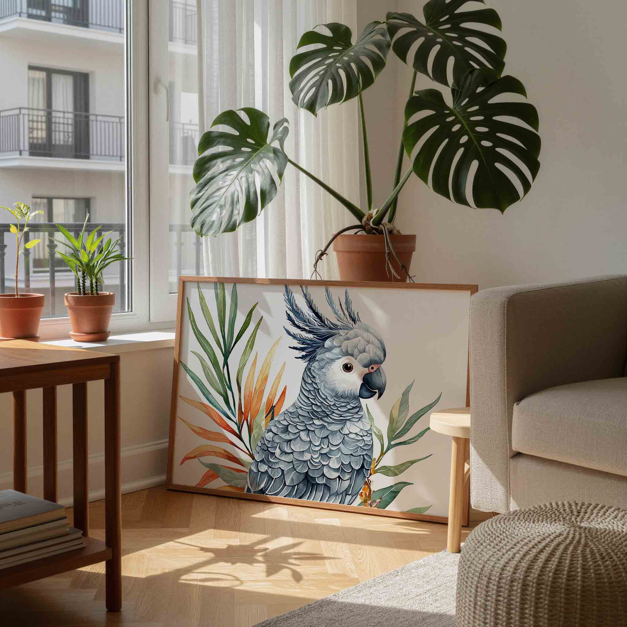 Papegaai met bladeren Poster