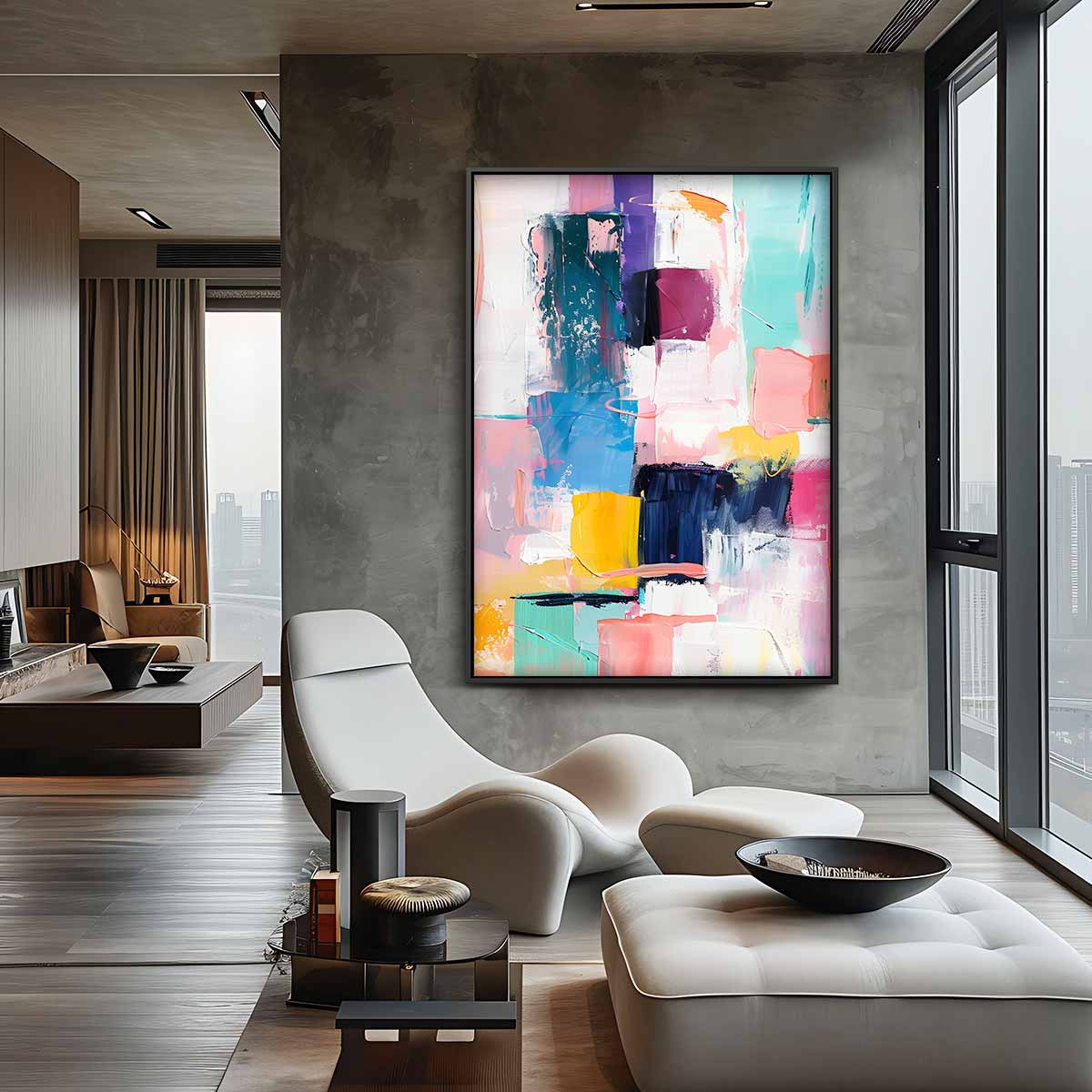 Kleurrijke Abstractie in Beweging Kunstwerk-canvas-dibond-plexiglas-wanddecoratie-WallArtistic