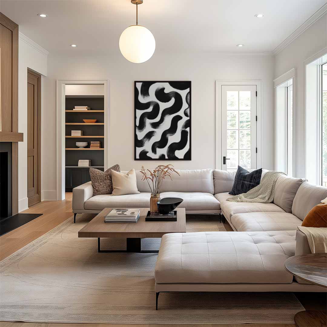 Abstracte Zwart-witte Kronkels Kunstwerk-canvas-dibond-plexiglas-wanddecoratie-WallArtistic