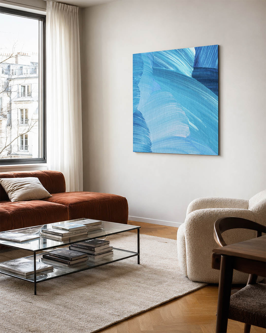 Dynamische blauwe strokes Kunstwerk