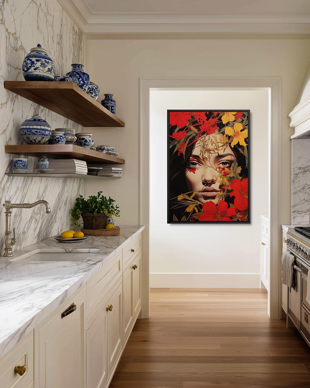 Portret met bloemen Kunstwerk