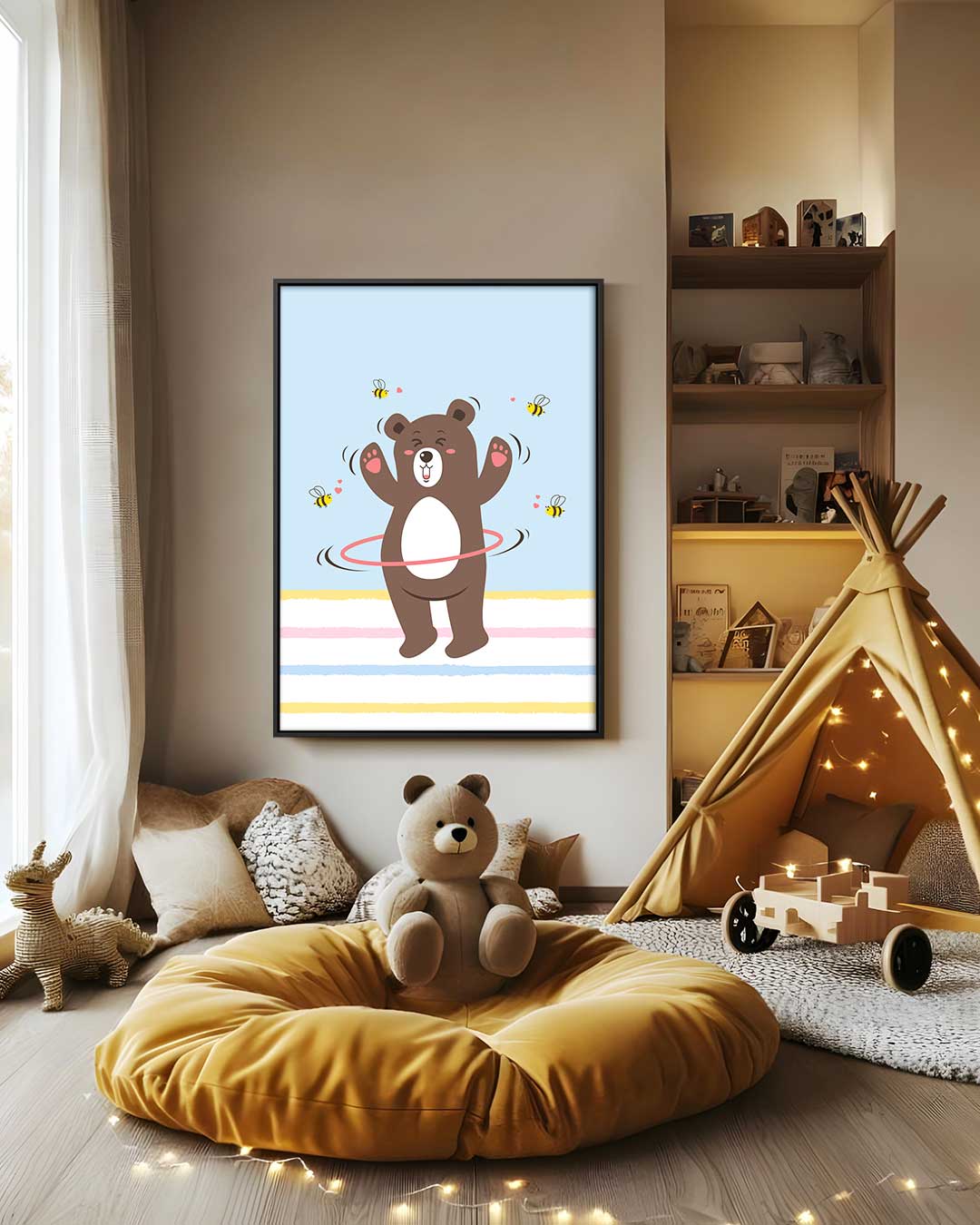 Dansende Beer met Hoelahoep Kunstwerk-canvas-dibond-plexiglas-wanddecoratie-WallArtistic