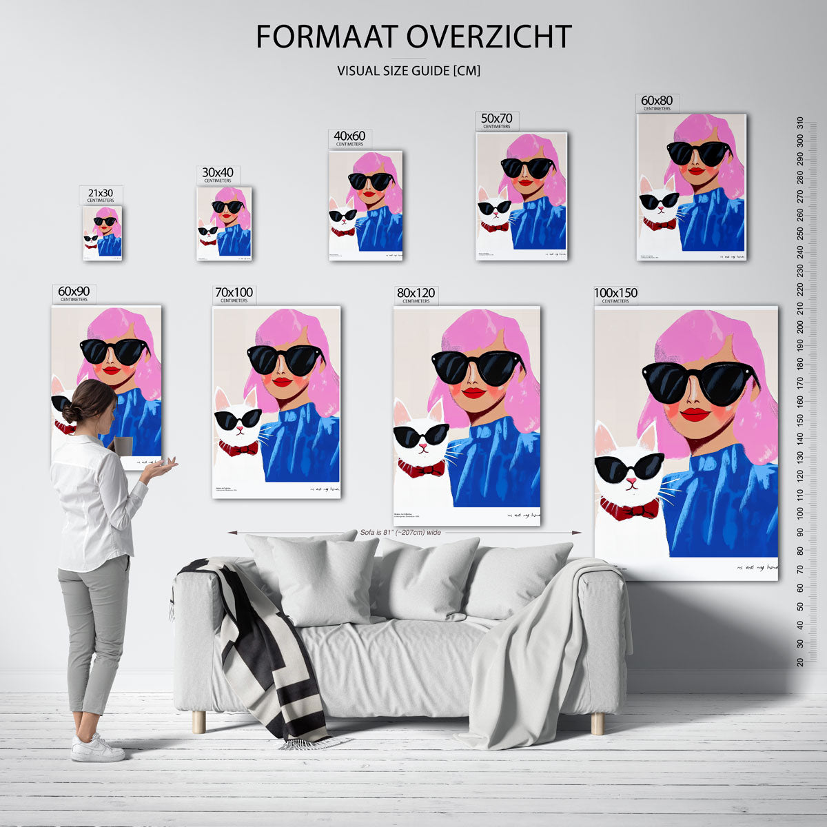Vrouw en kat met zonnebrillen Poster