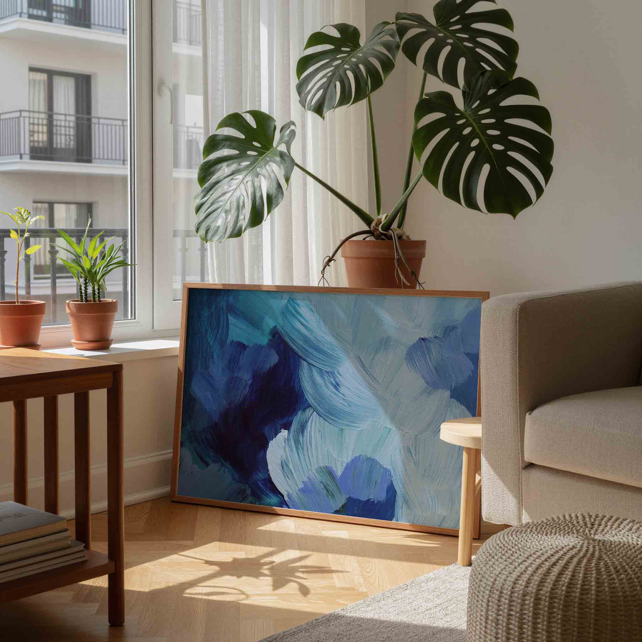 Abstracte blauwe penseelstreken Poster