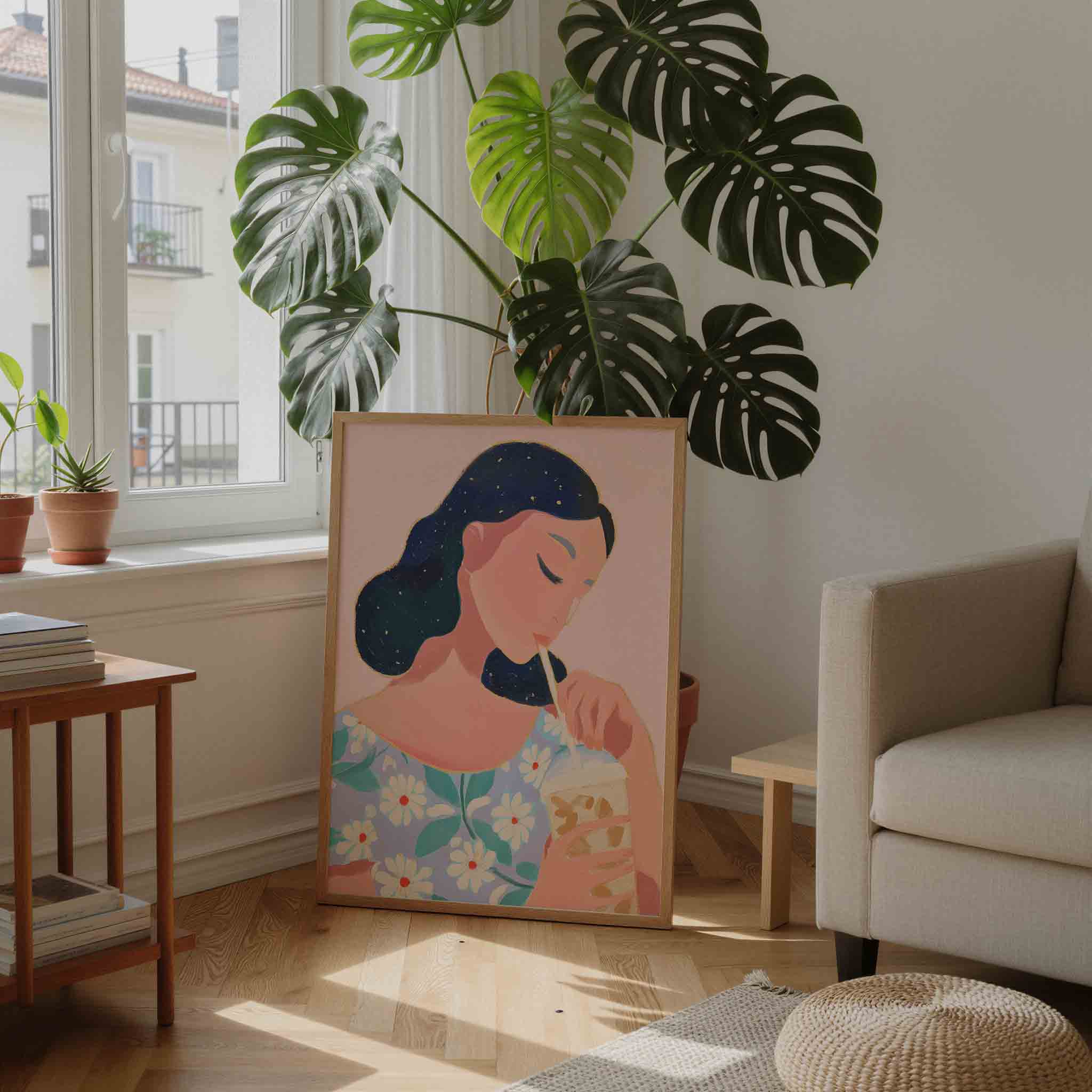 Vrouw met drankje Poster