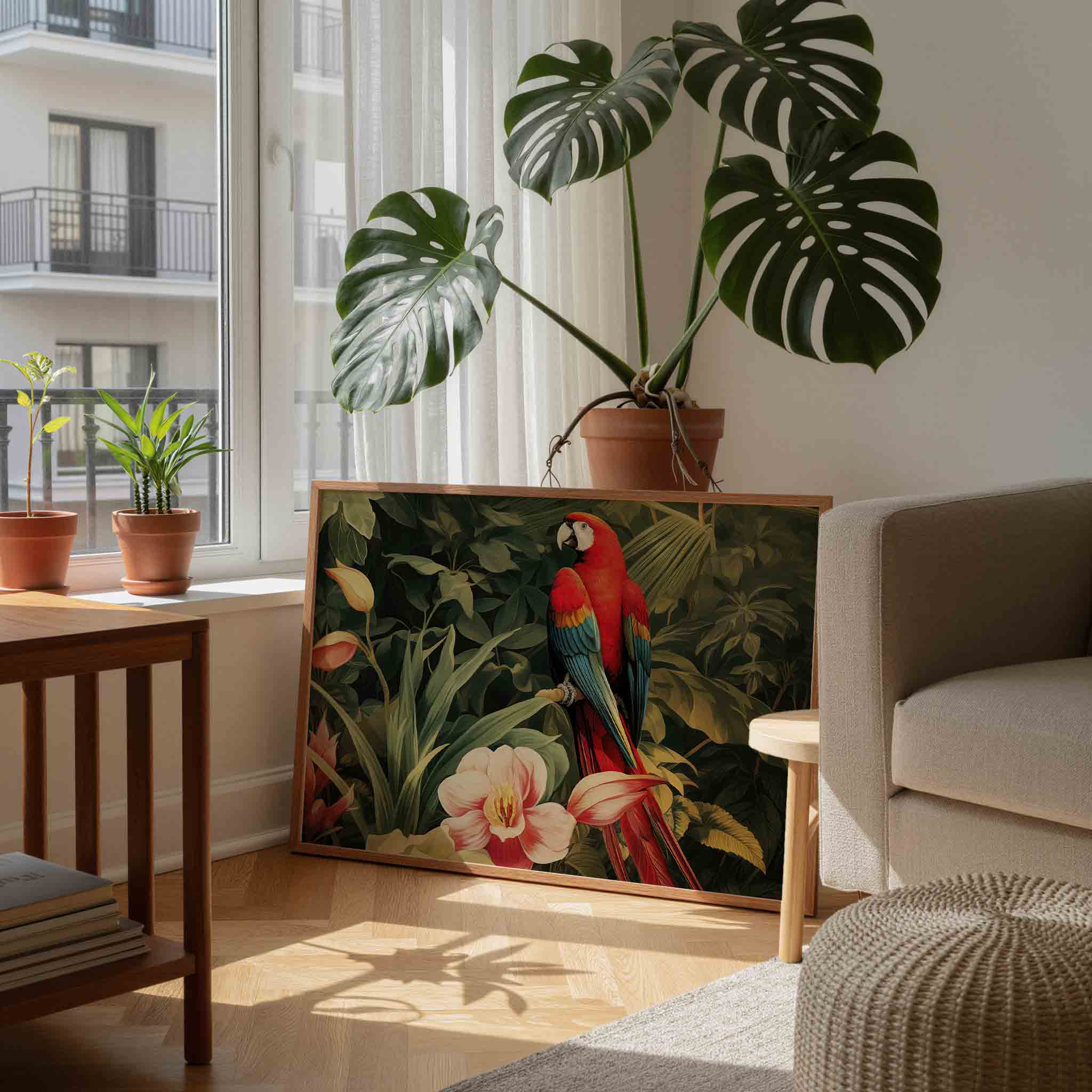 Papegaai en bloemen Poster