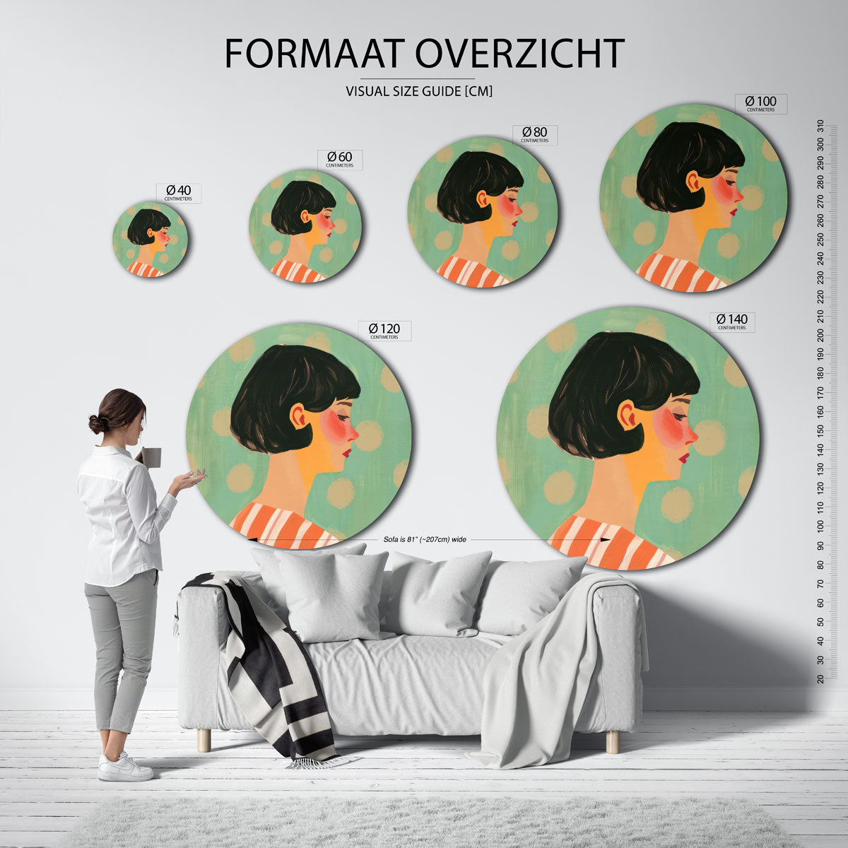 Portret met groene achtergrond Muurcirkel