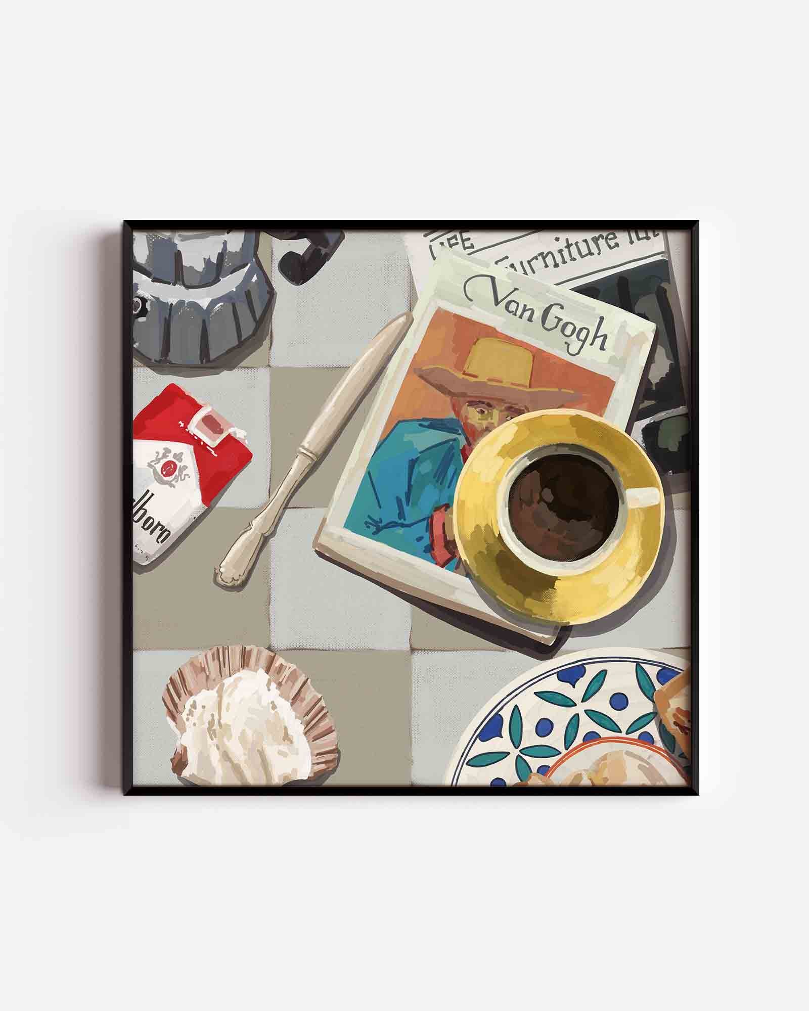 Stilleven met koffie en boek Poster