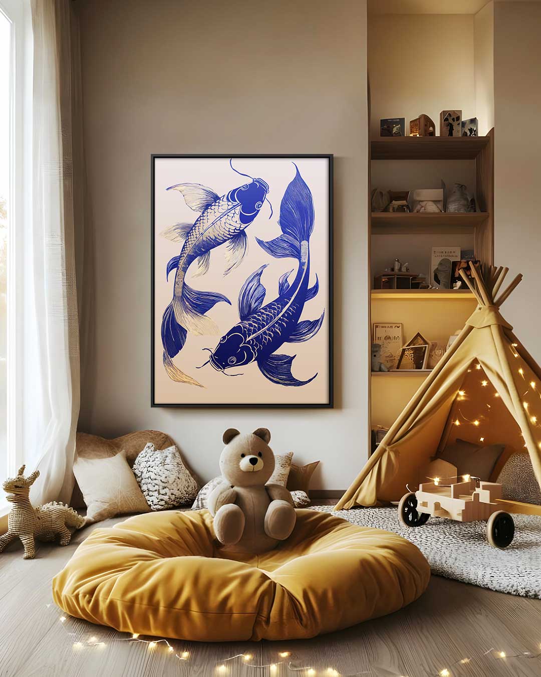 Dancing Koi in Blue Glory Artwork