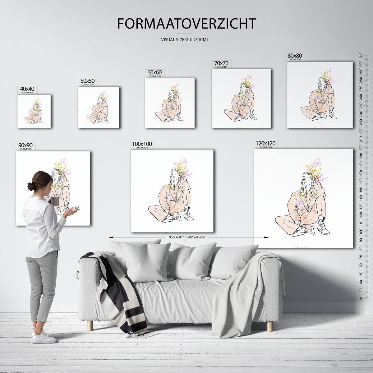 Zittende figuur met bloemen Poster