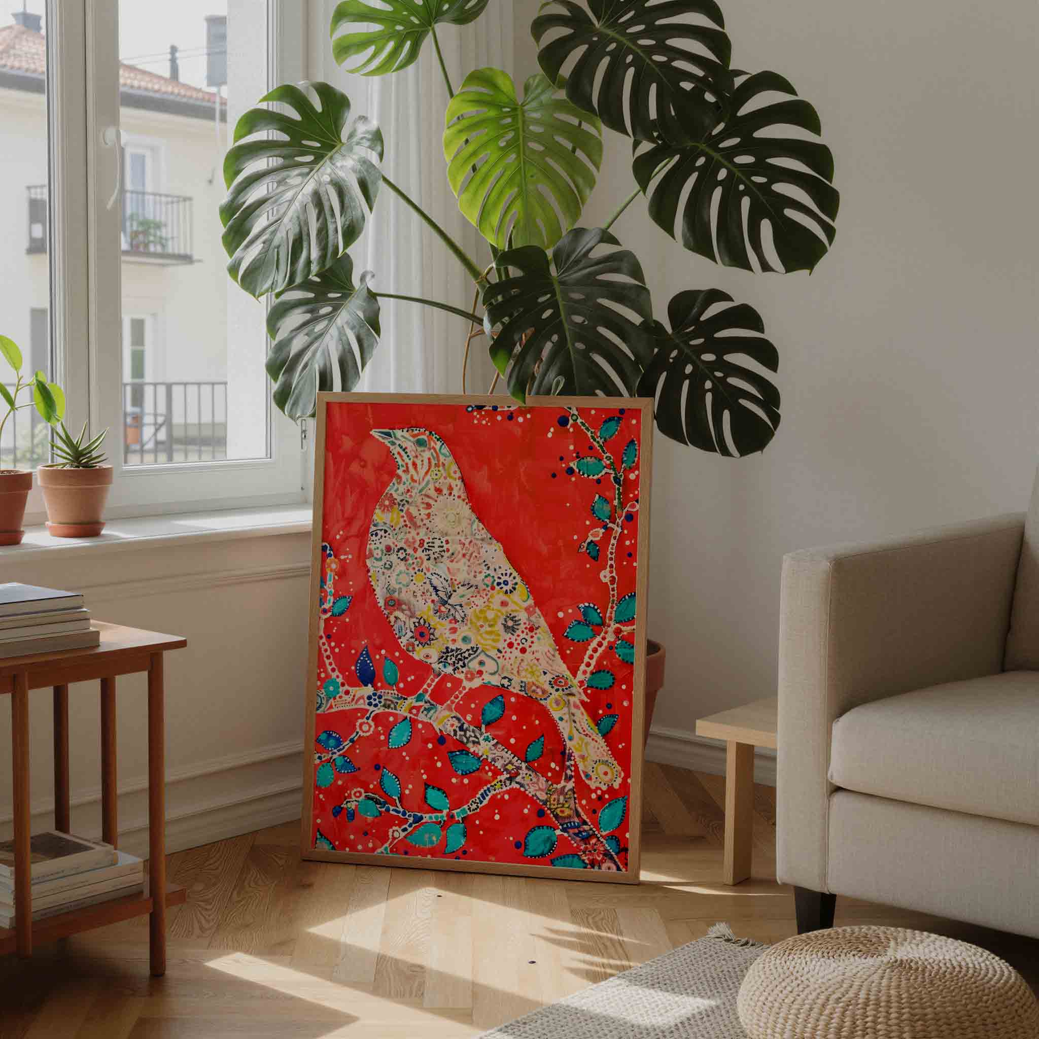 Vogel met bloemenpatroon Poster