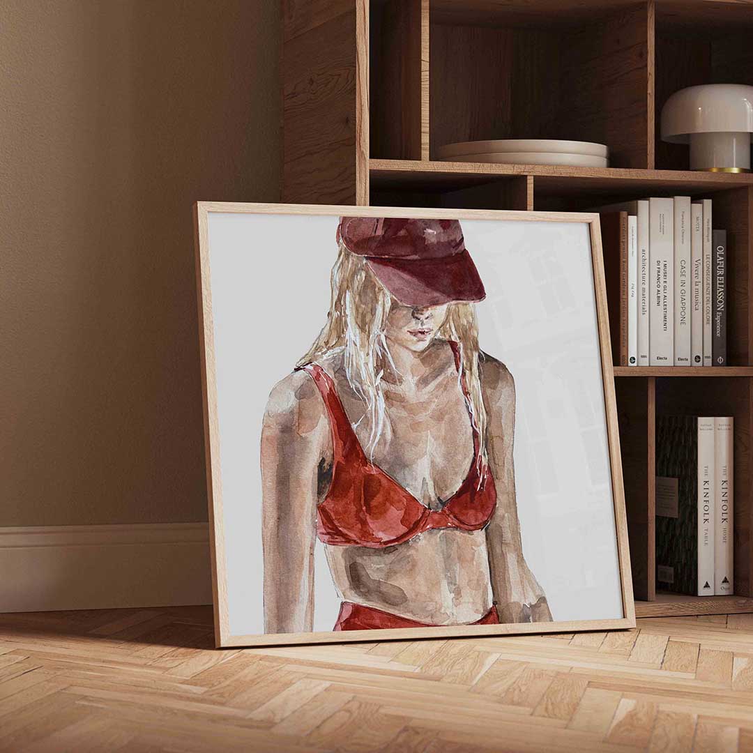 Vrouw in rode kleding Poster