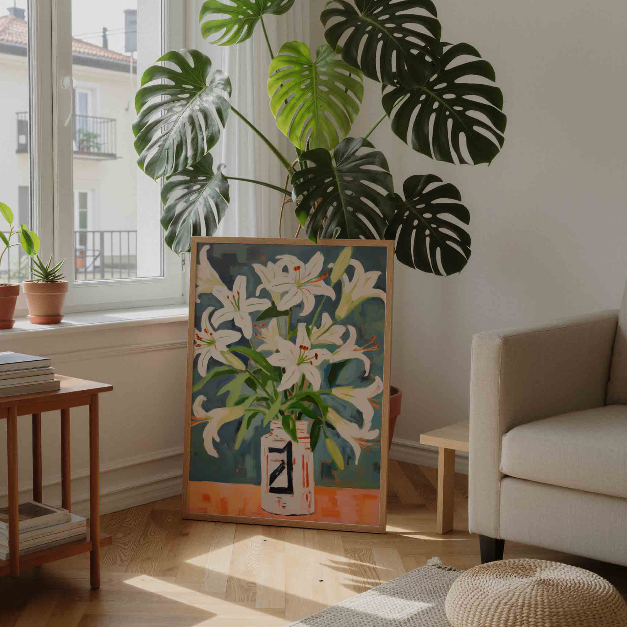 Witte lelies in vaas Poster