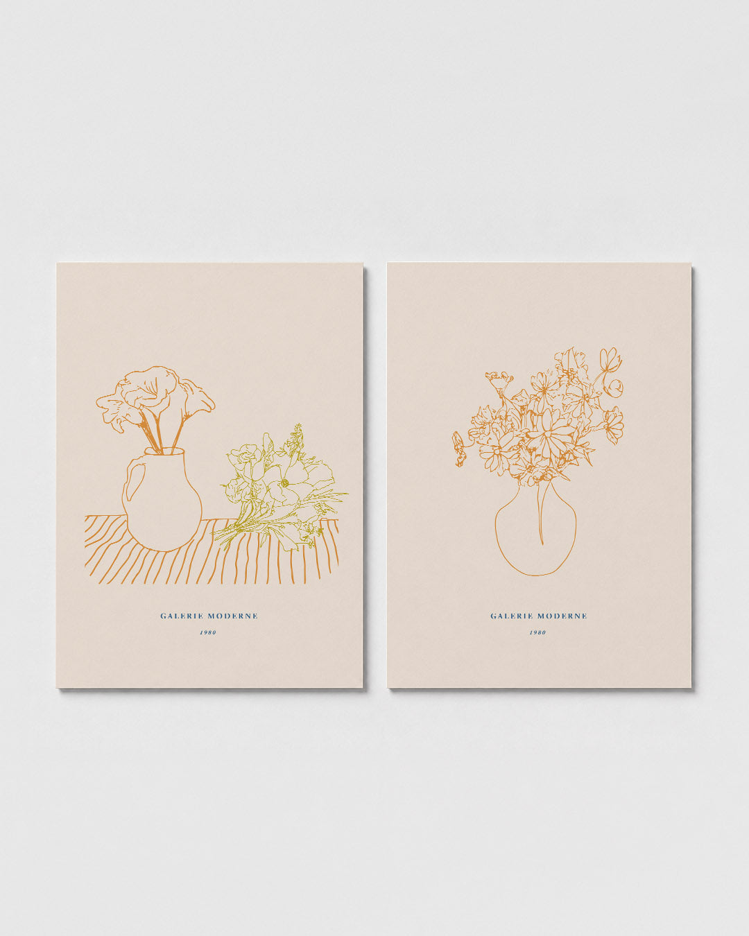 Lijnenspel en bloemen Posterset