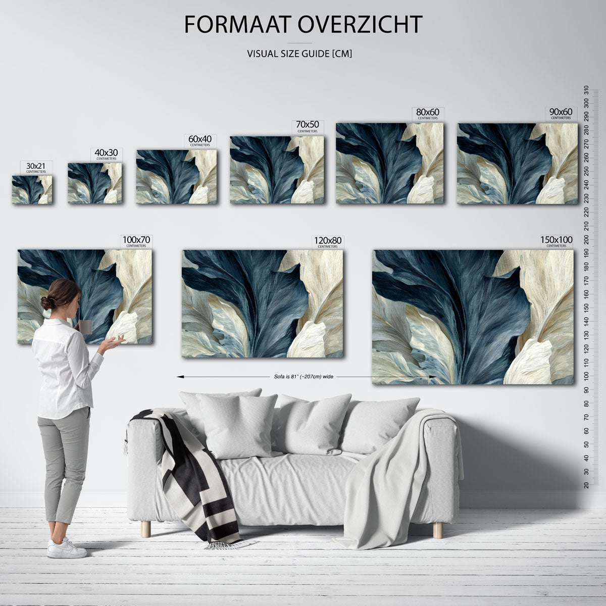 Bladeren in blauw en beige Poster