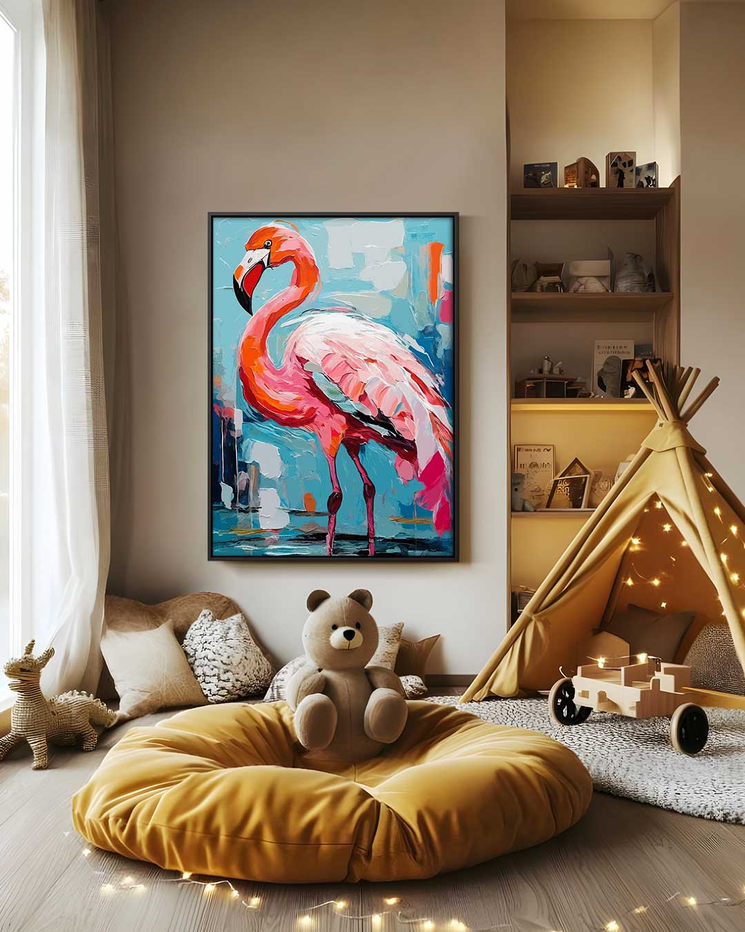 Flamingo in Colorful Environment Artwork
