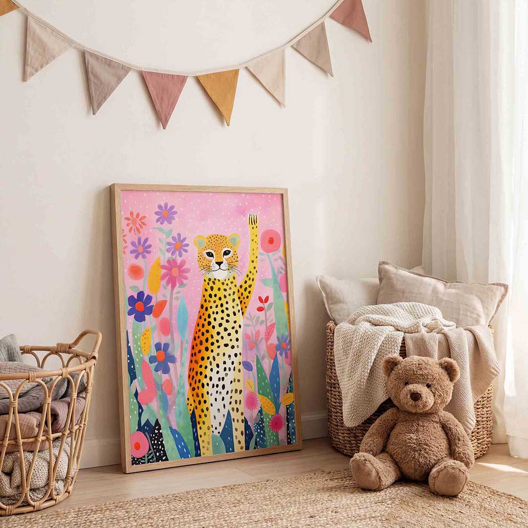 Luipaard en bloemen Poster