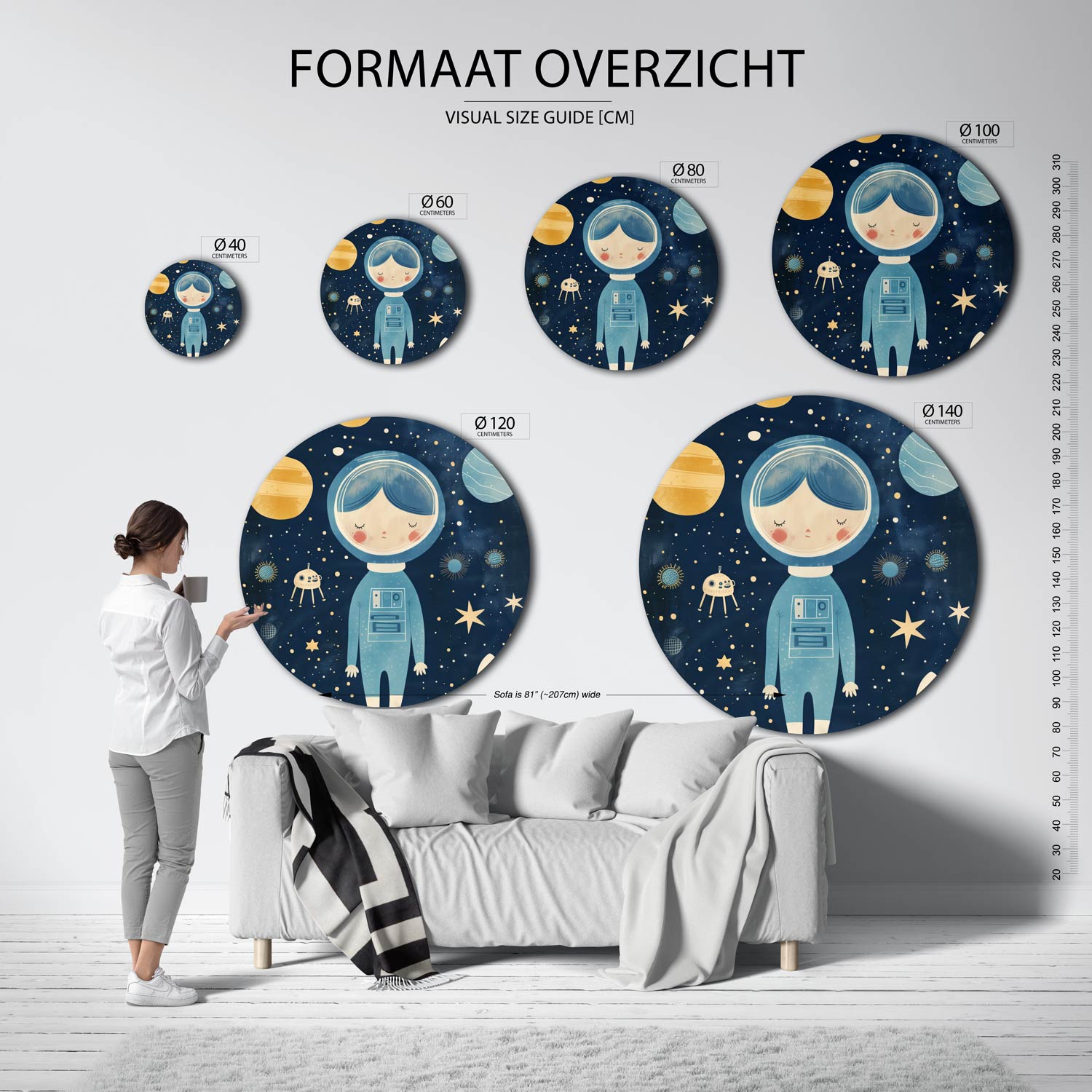 Astronaut en planeten Muurcirkel