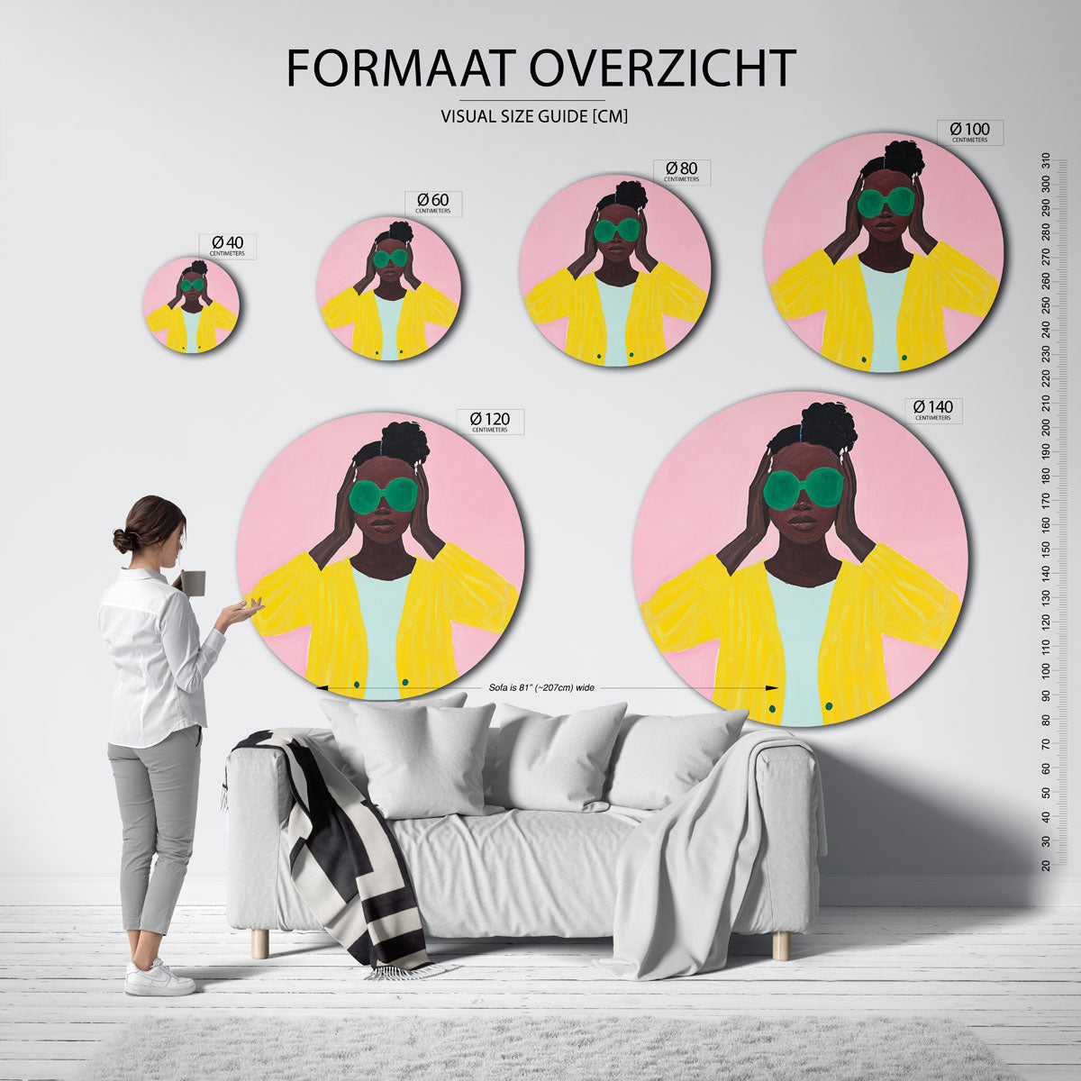Vrouw met groene bril Muurcirkel