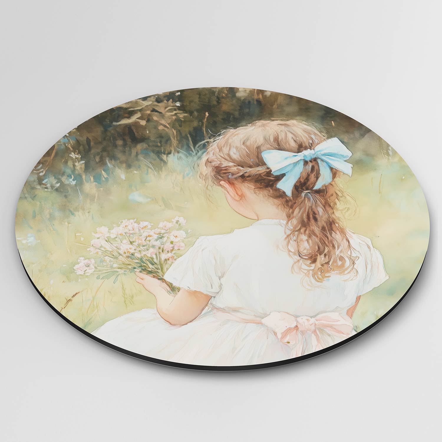 Meisje met bloemen Muurcirkel
