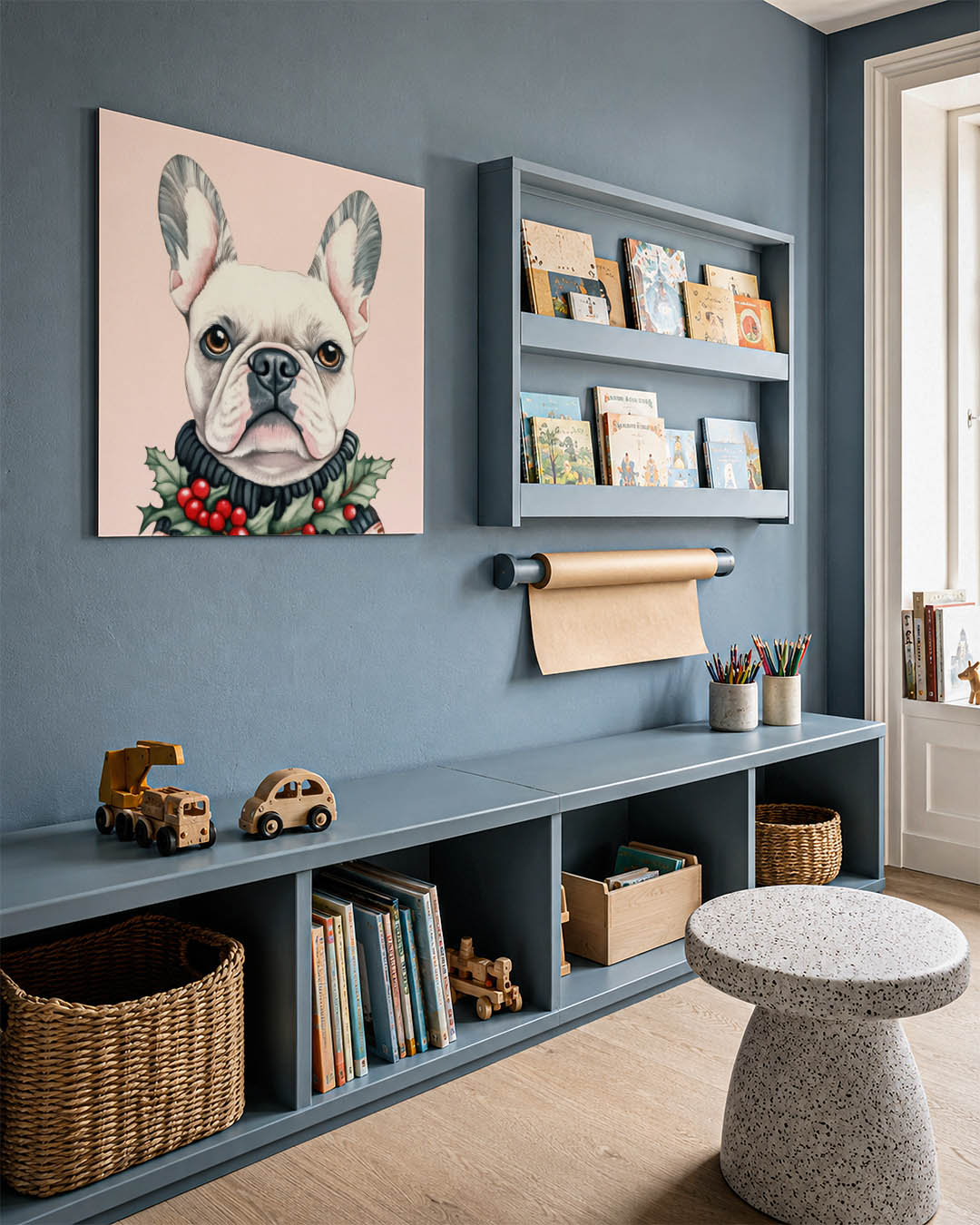Hond met kerstkrans Kunstwerk