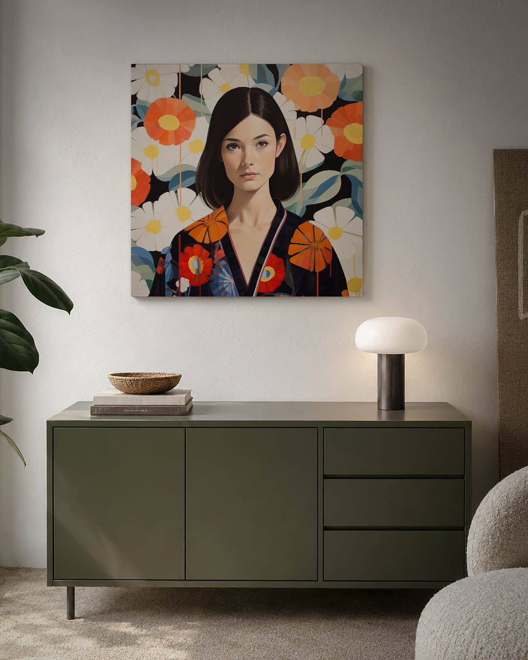 Bloemenportret met patronen Kunstwerk