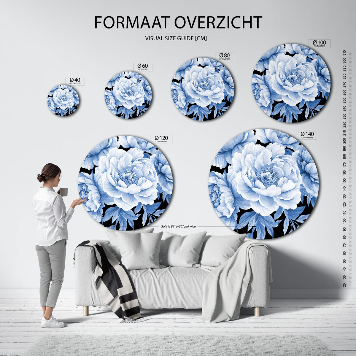 Blauwe bloemen Muurcirkel