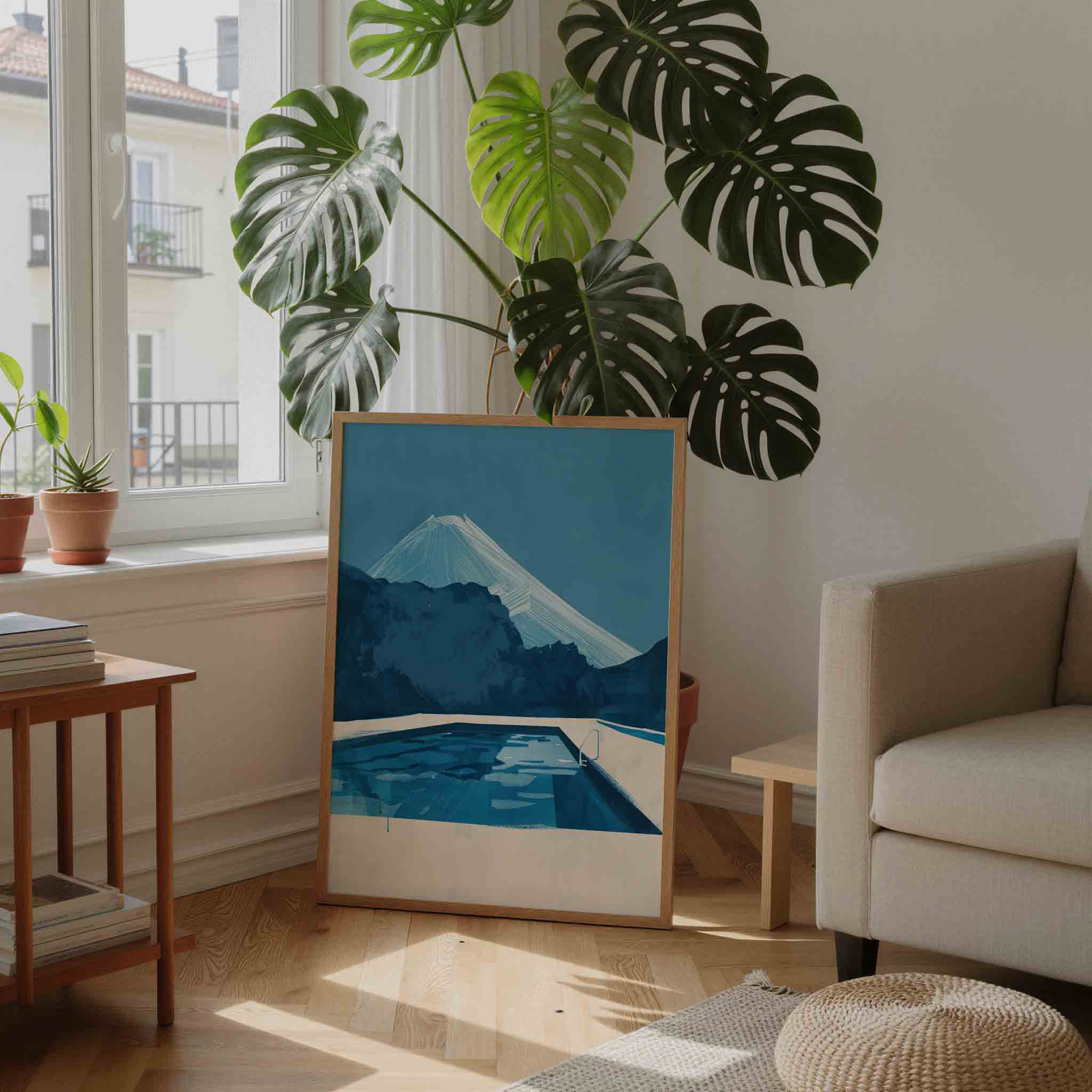 Zwembad en berg Poster