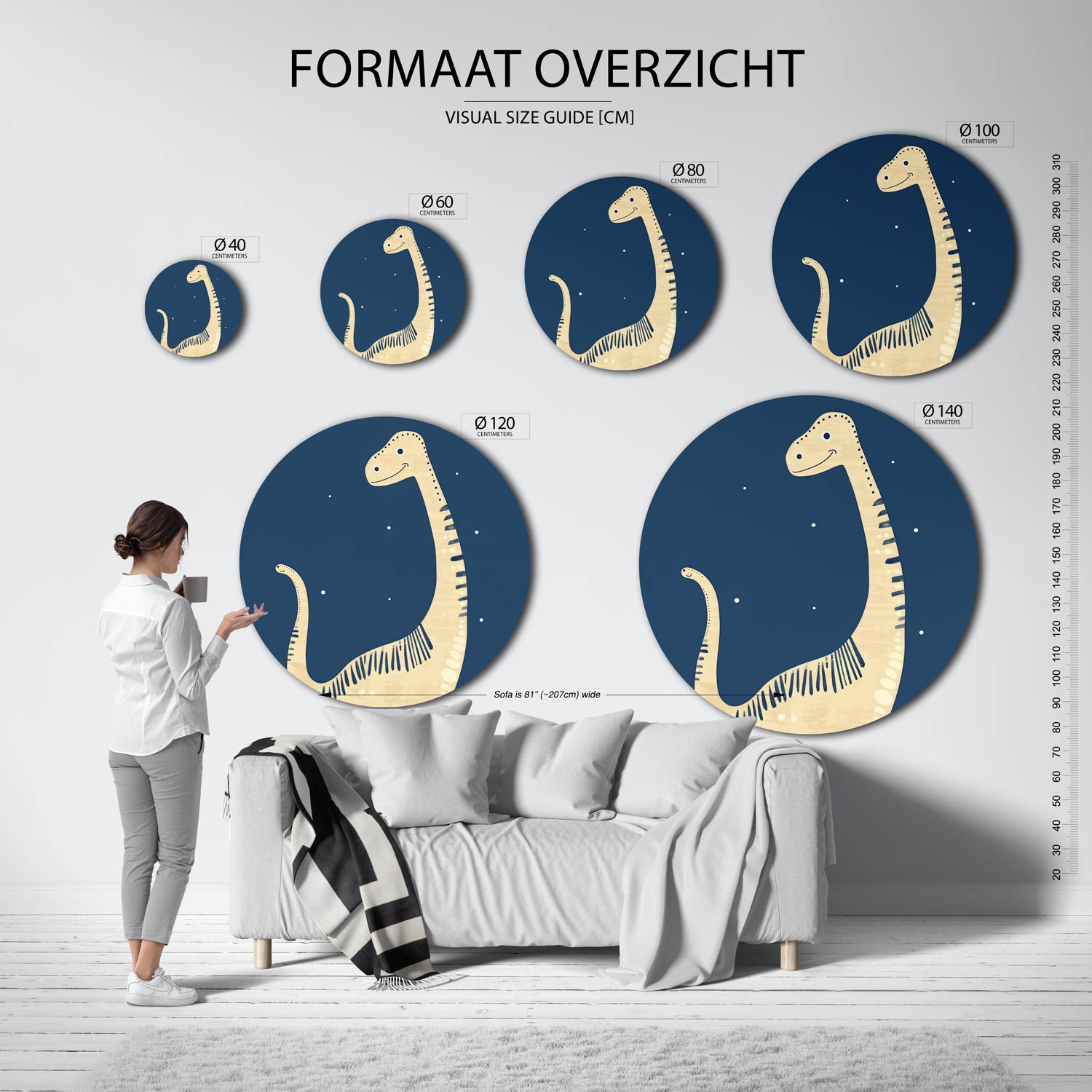 Dinosaurus op blauwe achtergrond Muurcirkel