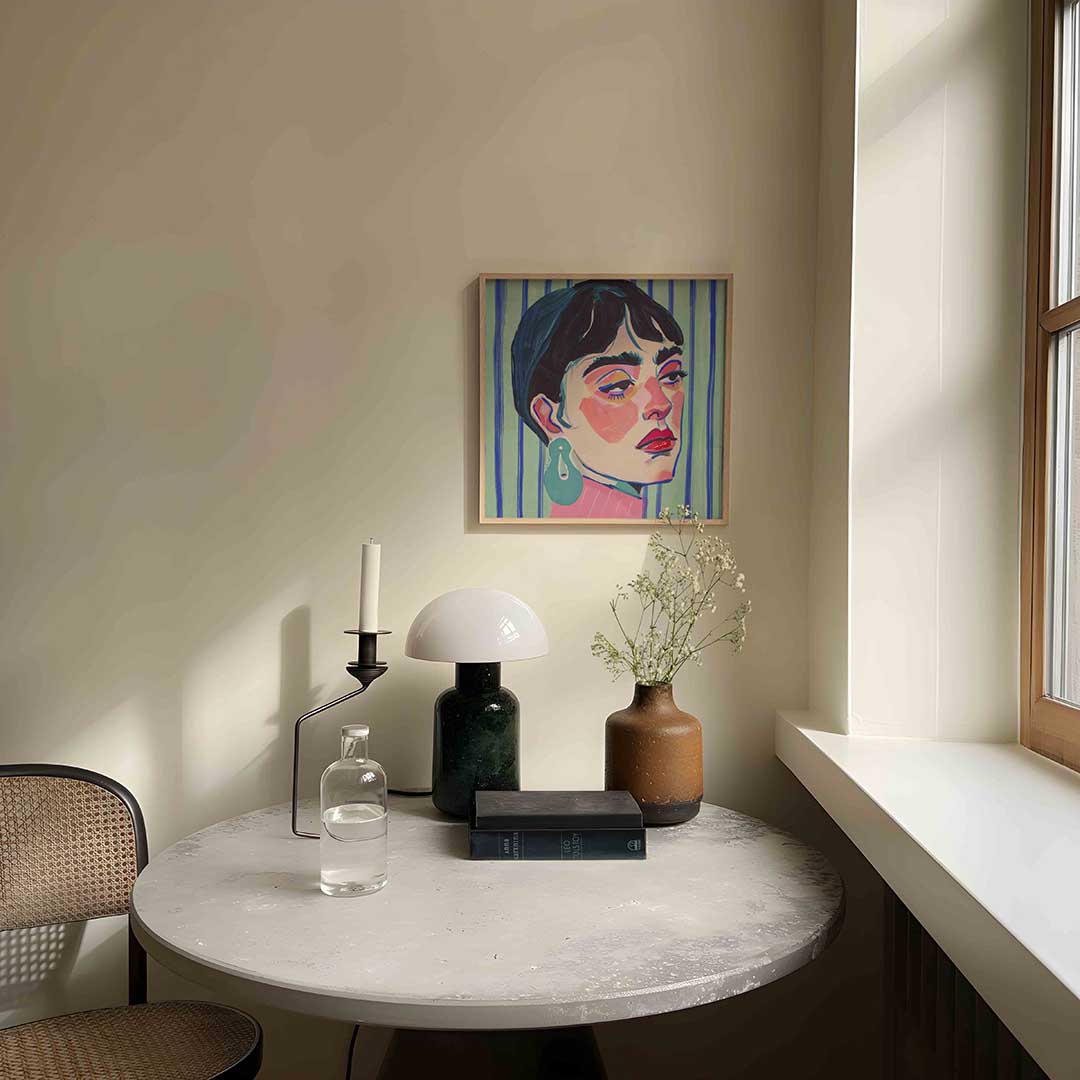 Portret met blauwe strepen Poster