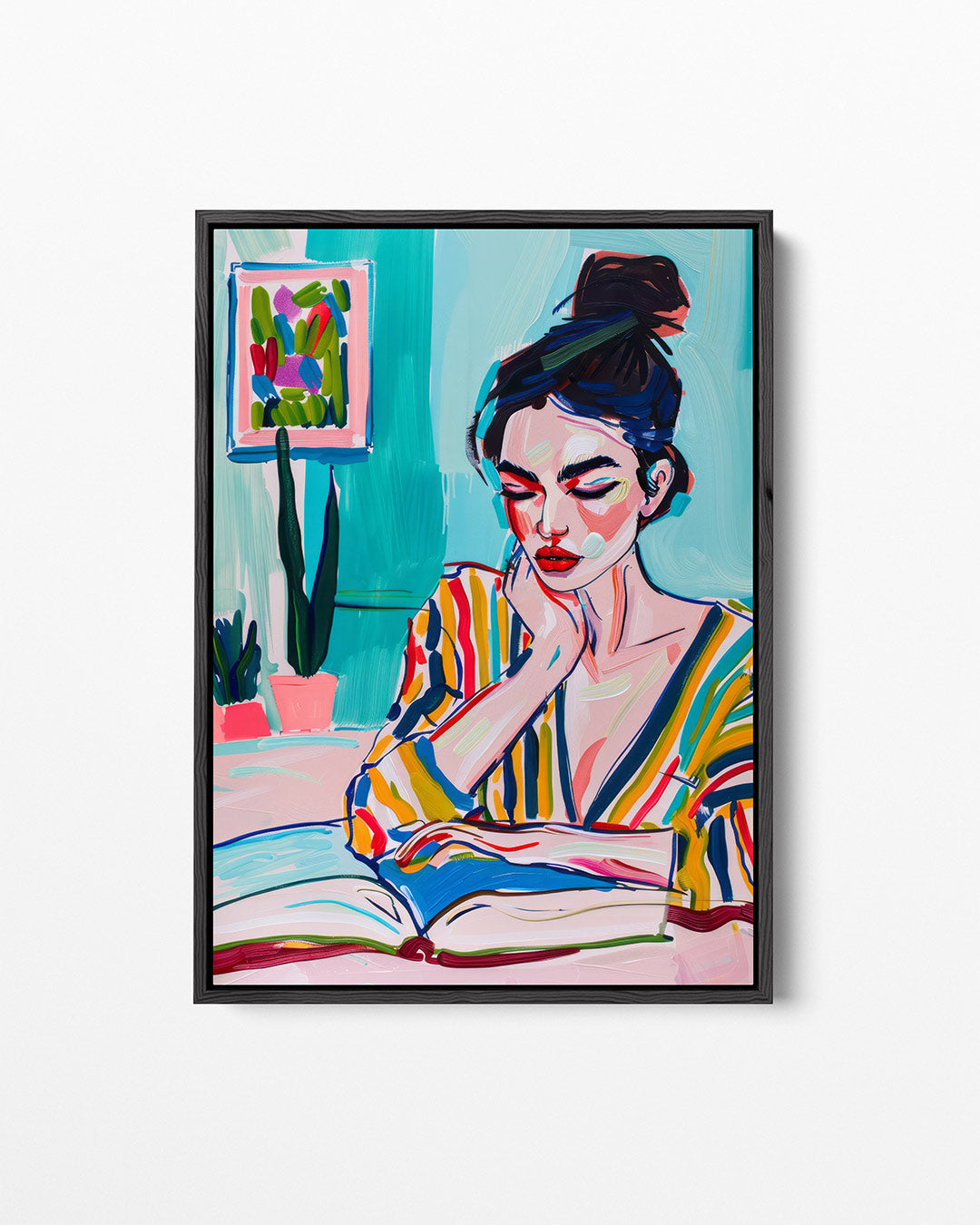 Kleurrijke lezende vrouw Kunstwerk