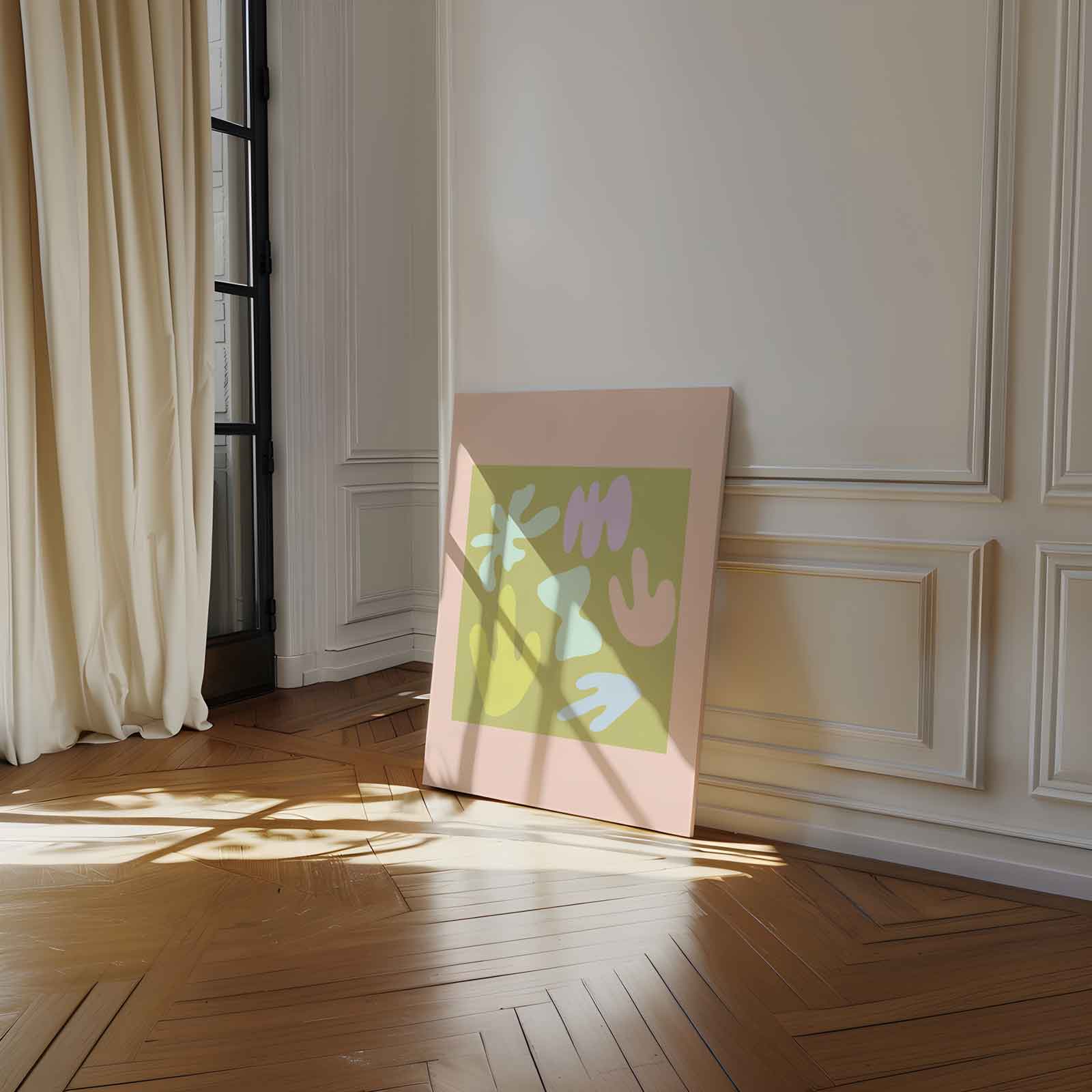 Speelse Pastelvormen Kunstwerk-canvas-dibond-plexiglas-wanddecoratie-WallArtistic