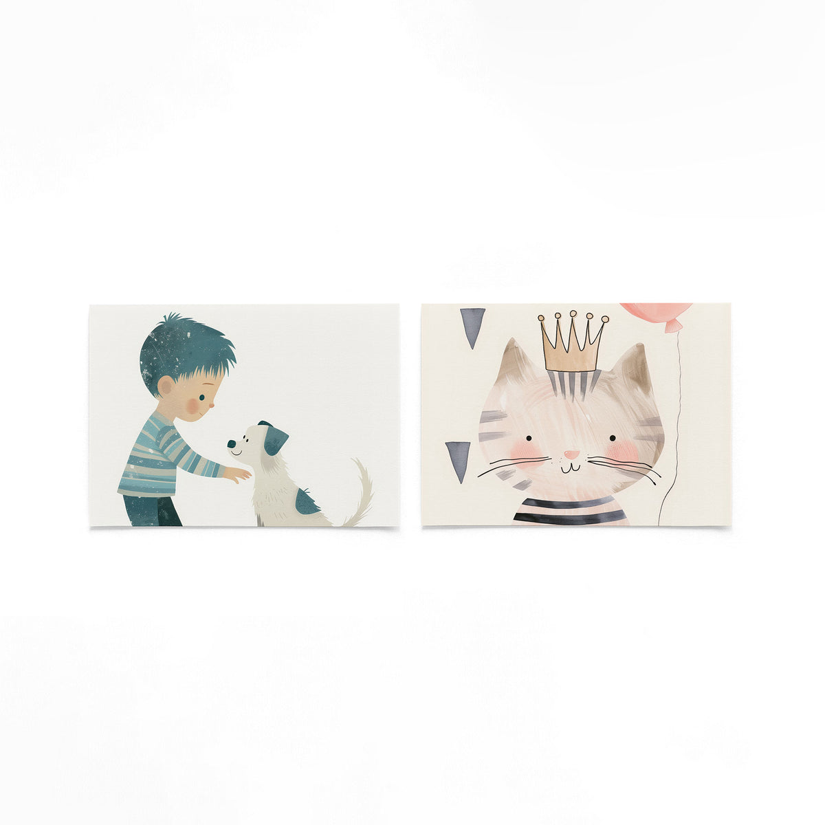 Twee liggende posters met donkere tinten en een rustige visuele opbouw op een gebroken witte achtergrond