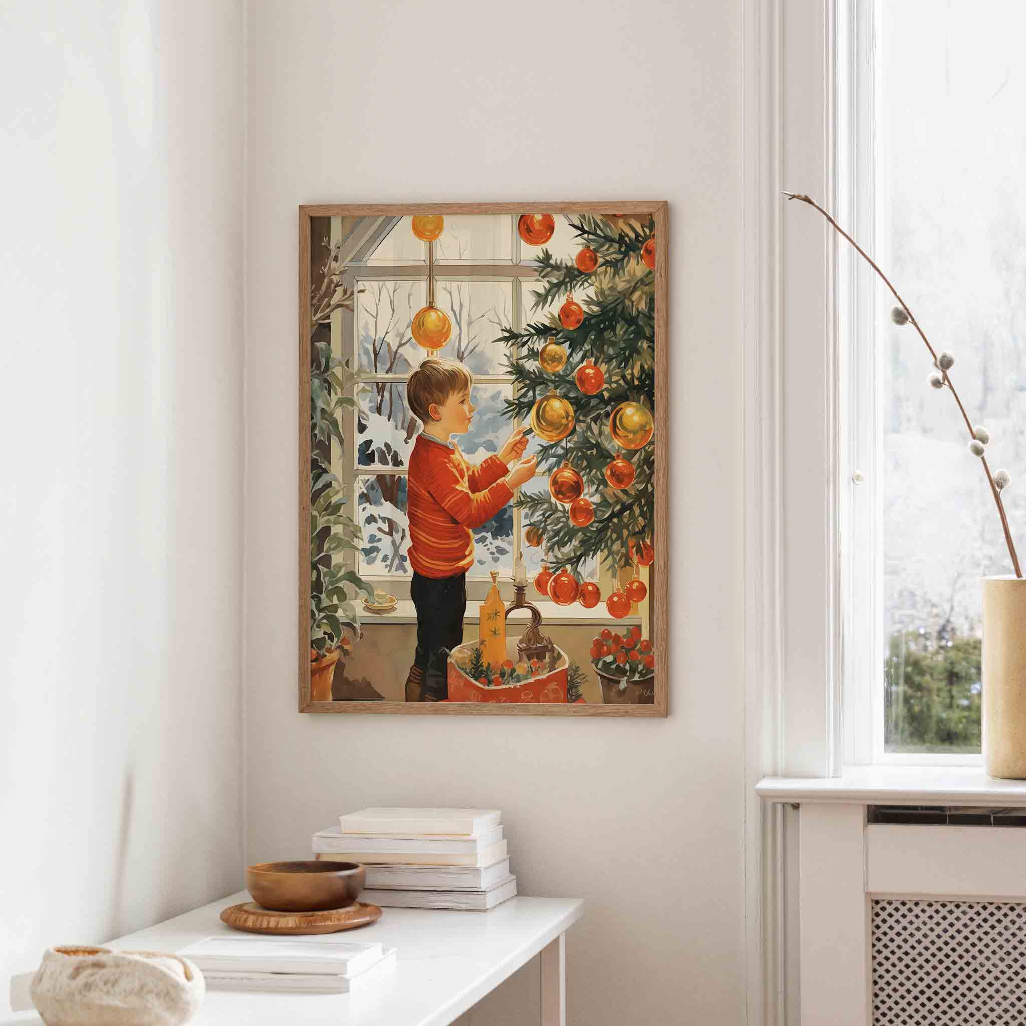 Jongetje bij kerstboom Poster