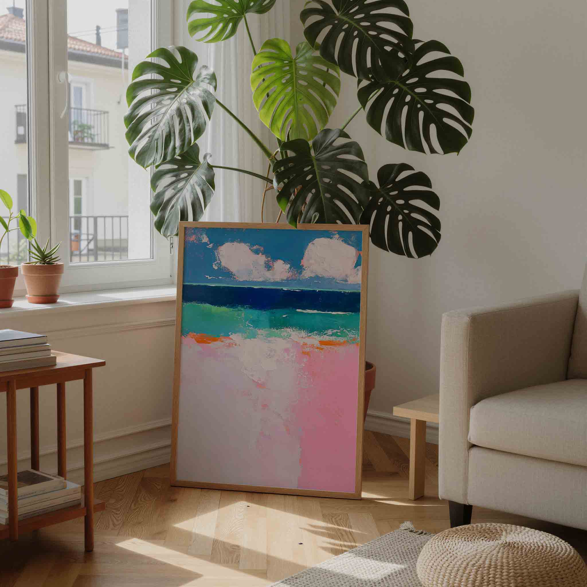 Landschap met roze en blauw Poster