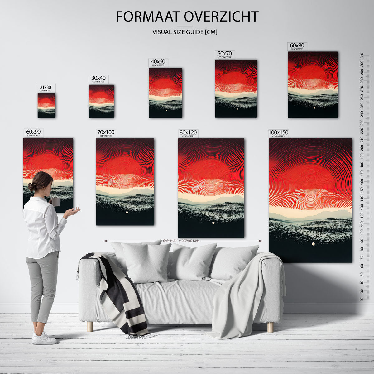 Rode cirkels en golven Poster