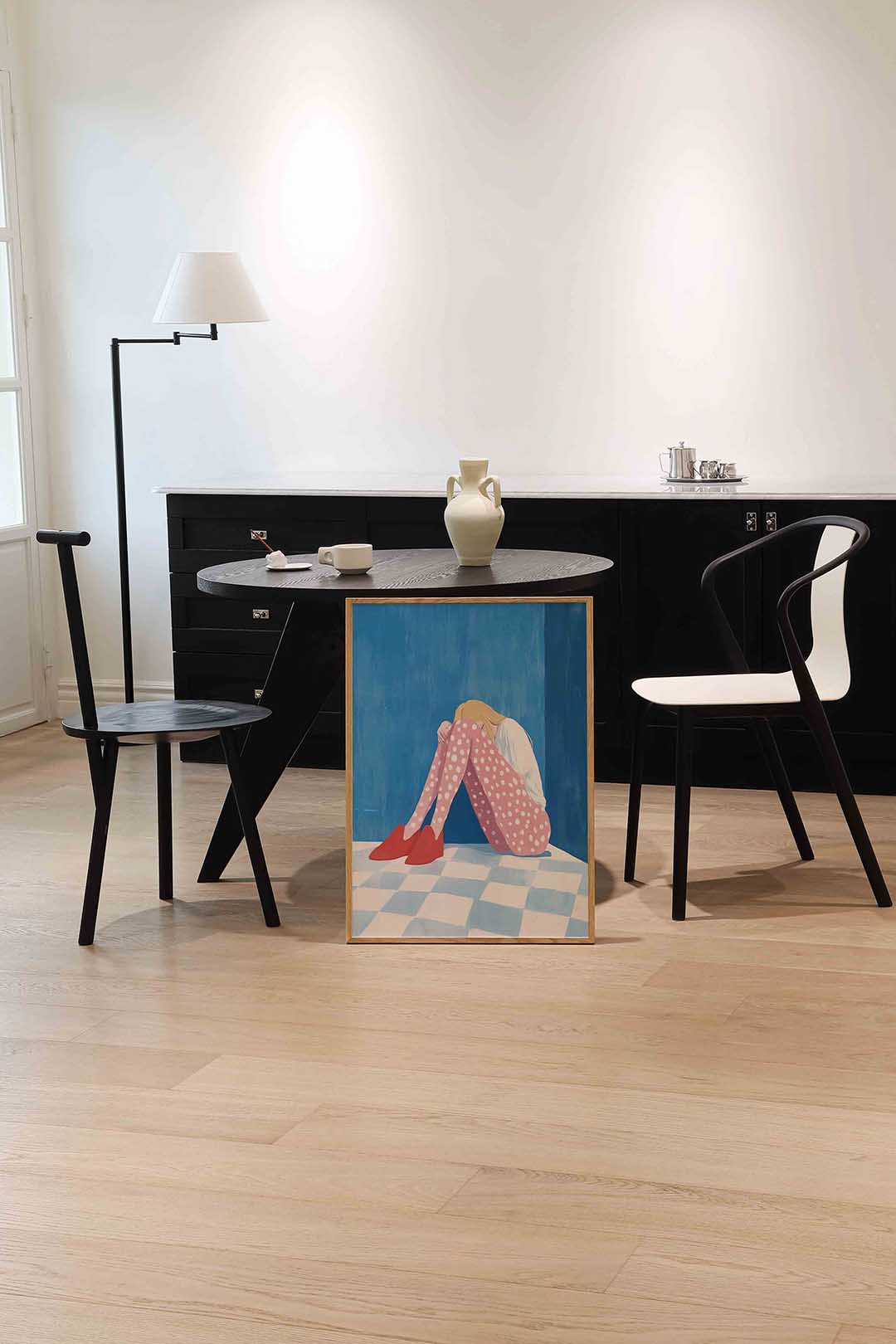 Zittende figuur met stippen Poster
