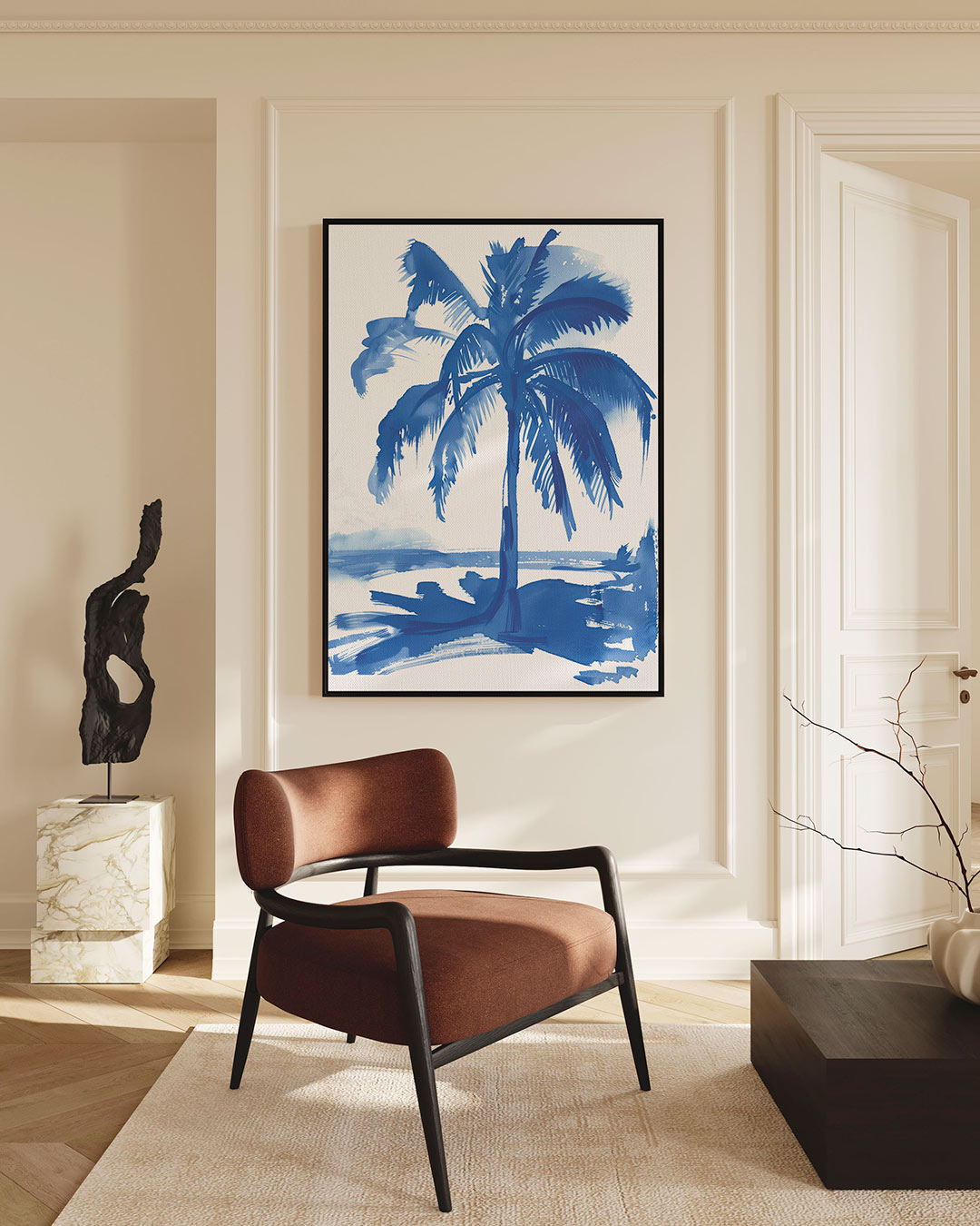 Blauwe palmboom Kunstwerk