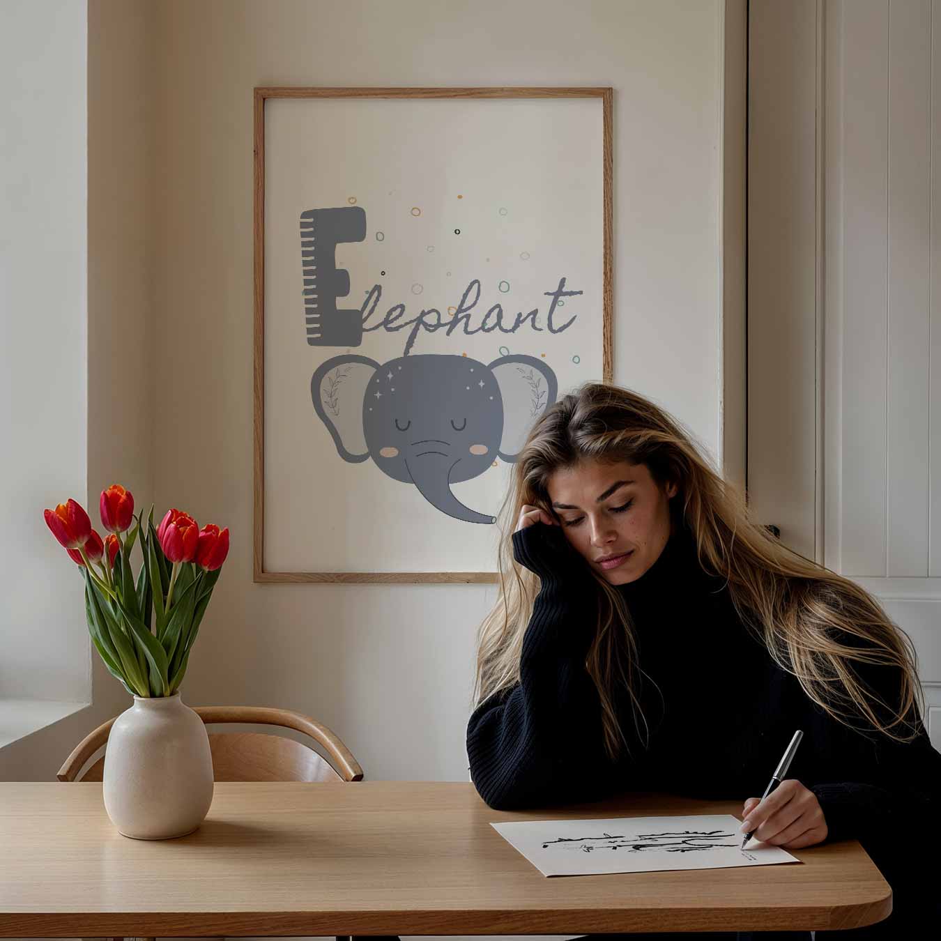 Dromerige Olifant Kinderkamer Poster-WallArtistic
