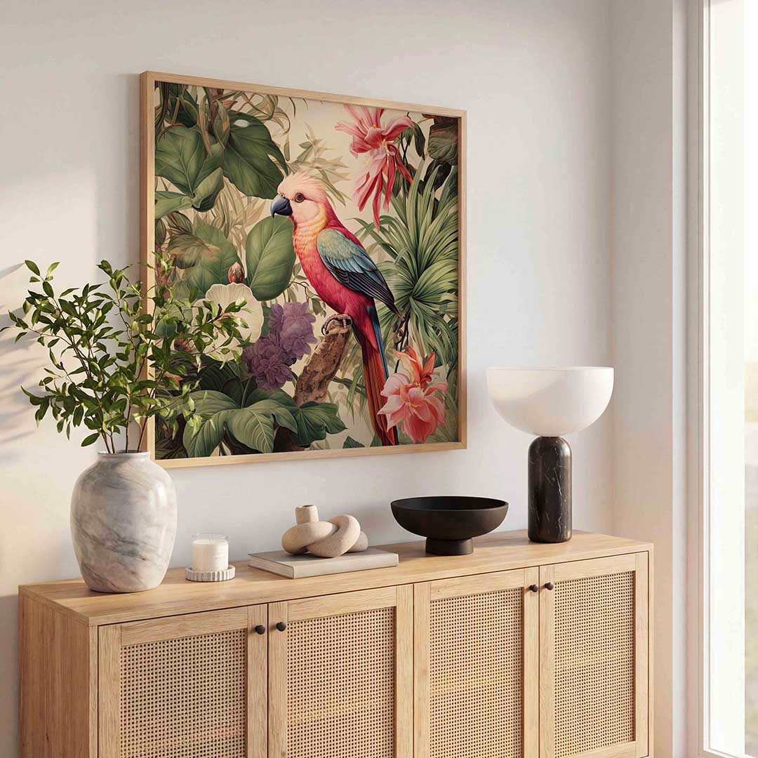 Papegaai en bloemen Poster