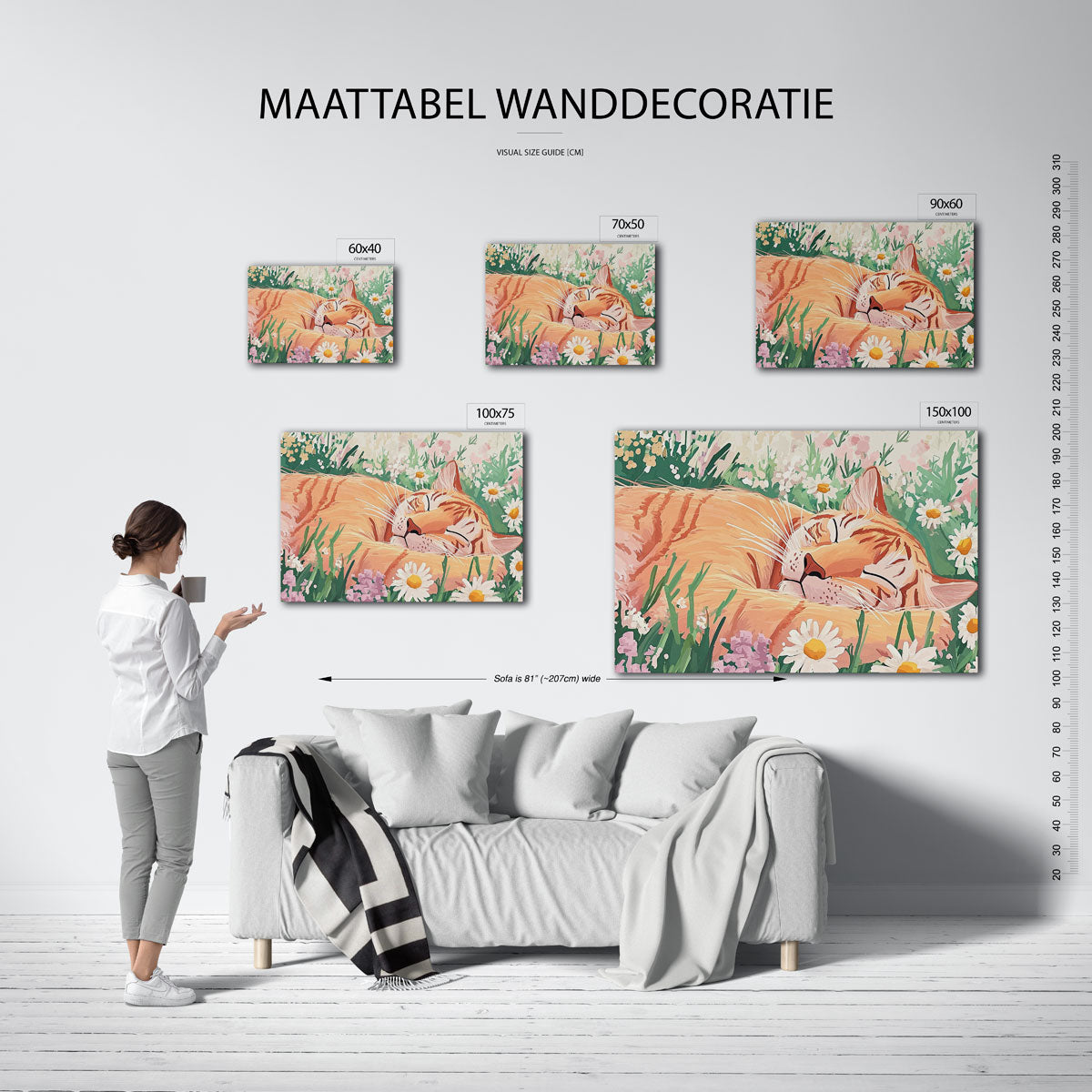 Slapende kat in bloemenveld Kunstwerk