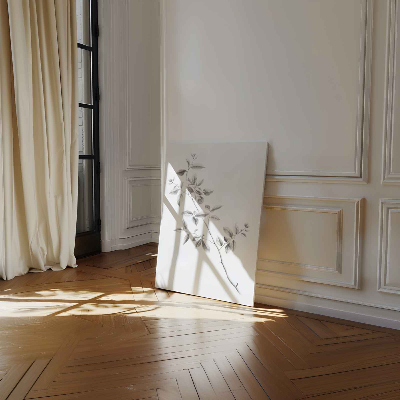Elegante Botanische Tekening van een Tak Kunstwerk-canvas-dibond-plexiglas-wanddecoratie-WallArtistic
