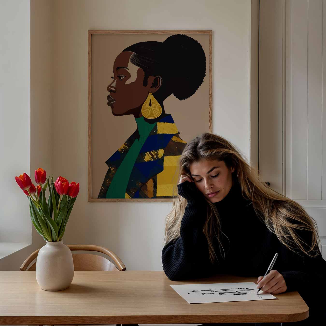 Chic Portret Met Gouden Accenten Poster-WallArtistic