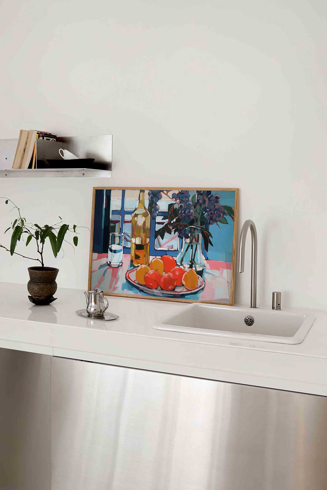 Stilleven met fruit en fles Poster