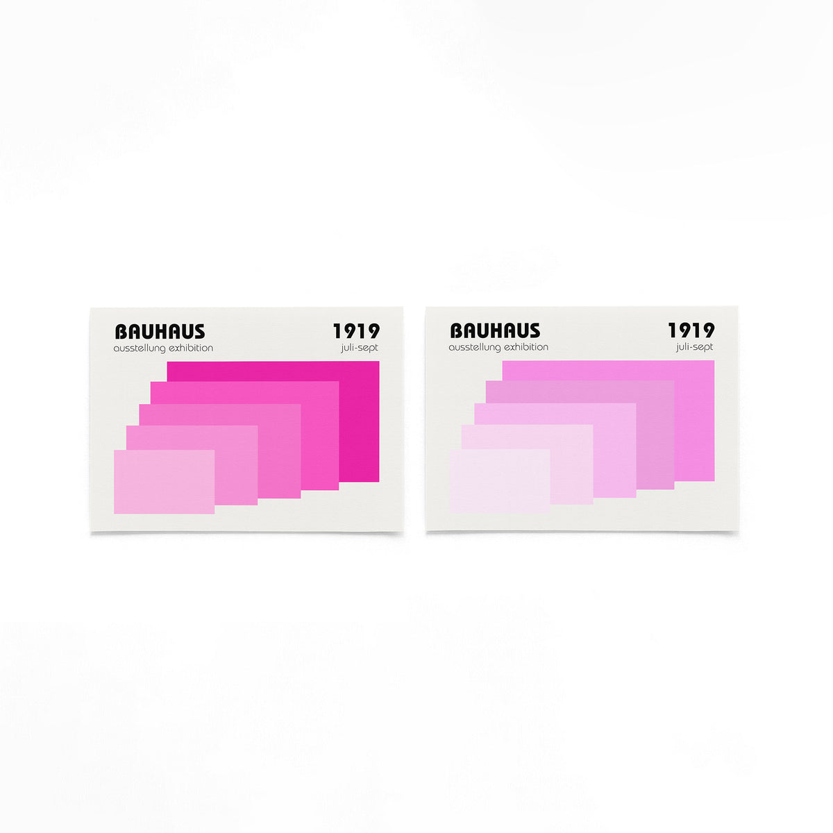 Twee landscape posters met roze trapvlakken en jaartal als vrijstaande productfoto