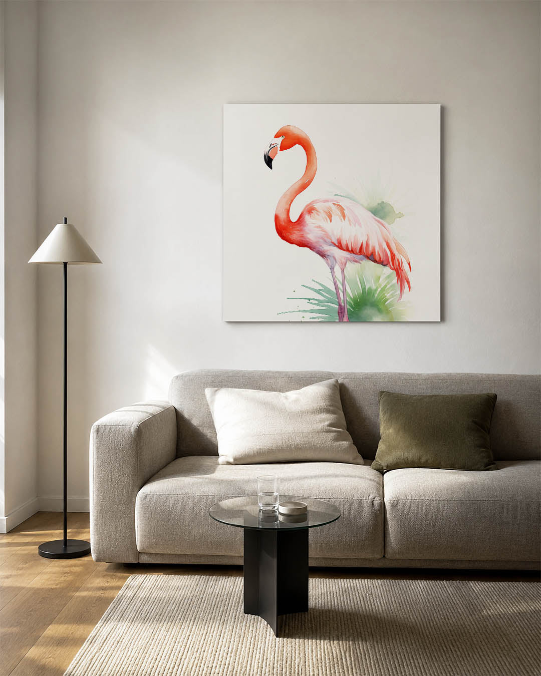 Flamingo in waterverf Kunstwerk