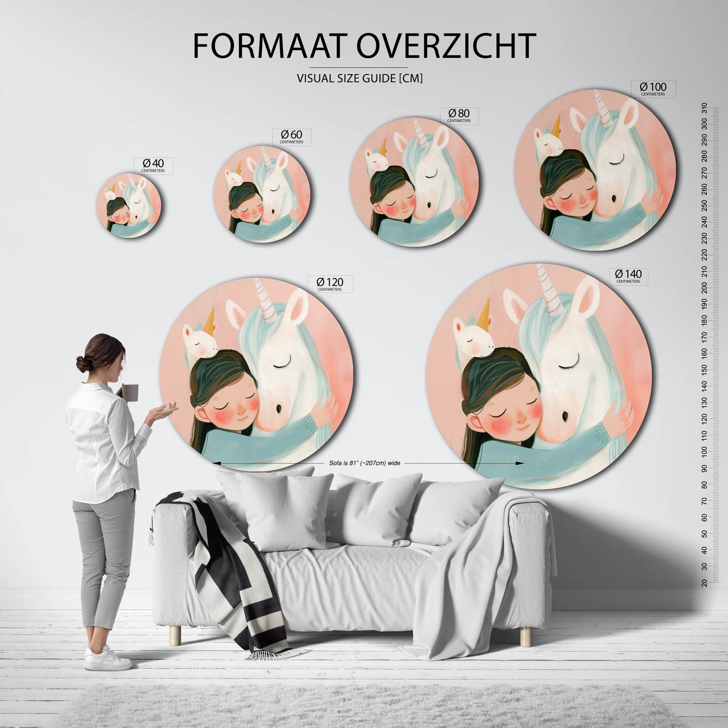 Meisje met eenhoorn Muurcirkel